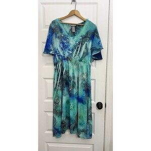 Catherine’s Fairy Floral Dress Women’s 14/16 Turquoise Rhinestone Kimono Flowy